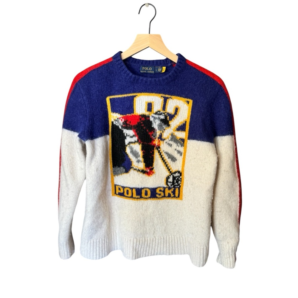Polo Ralph Lauren Polo Ski Skier Graphic Wool Sweater Alpine Knit L Fits M